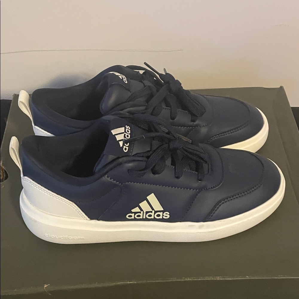 Adidas Men's Dark Blue and White Sneakers